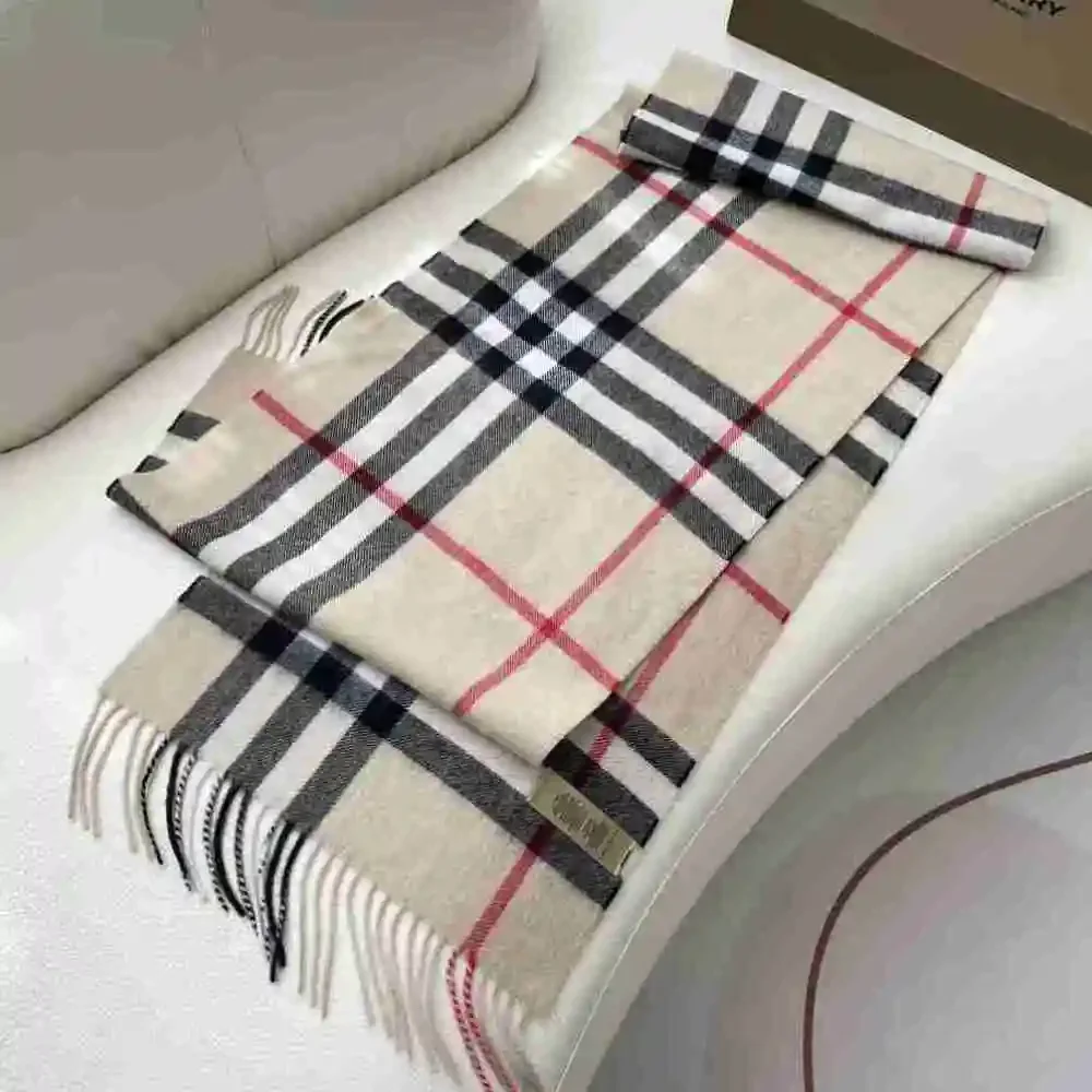 Burberry Classic Plaid Embroidered Logo Long Scarf